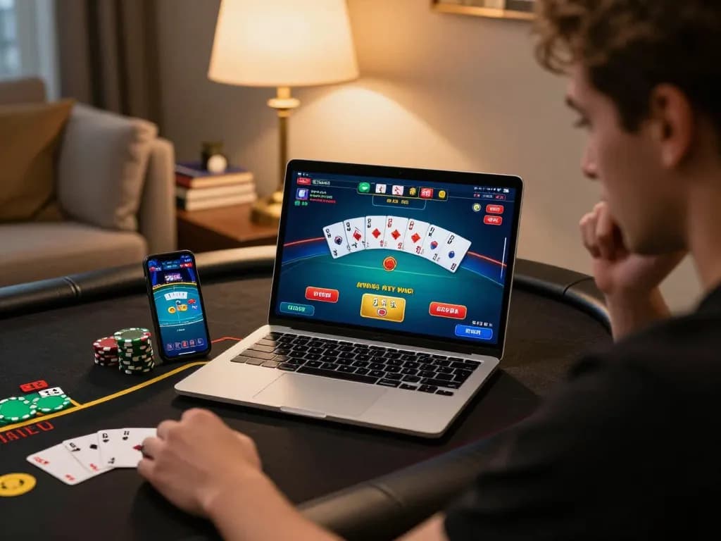 Player engaging in online poker at NEGO77, showcasing a vibrant betting interface and focused strategy.