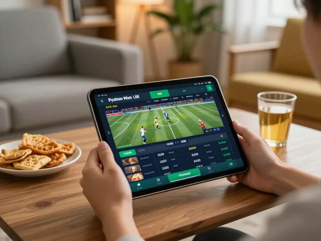 Engaging sports betting on ta88 with live odds displayed on a tablet in a cozy home setting.