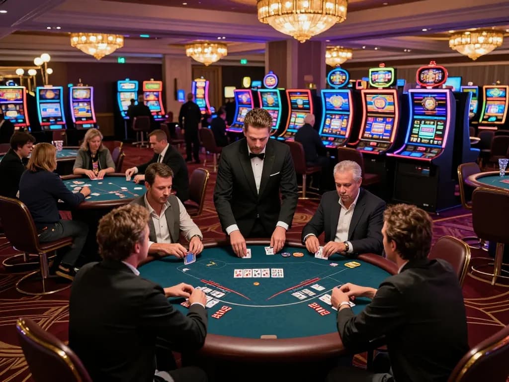 rr88 players placing bets at crowded casino tables, enhancing excitement with vibrant atmosphere