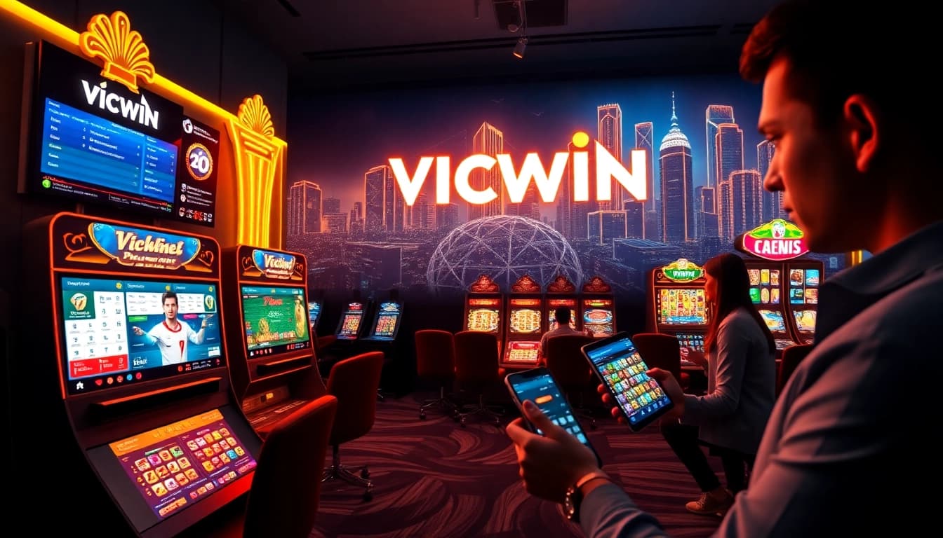 VICWIN online casino illustrating exciting gaming experience with vibrant colors and modern technology.