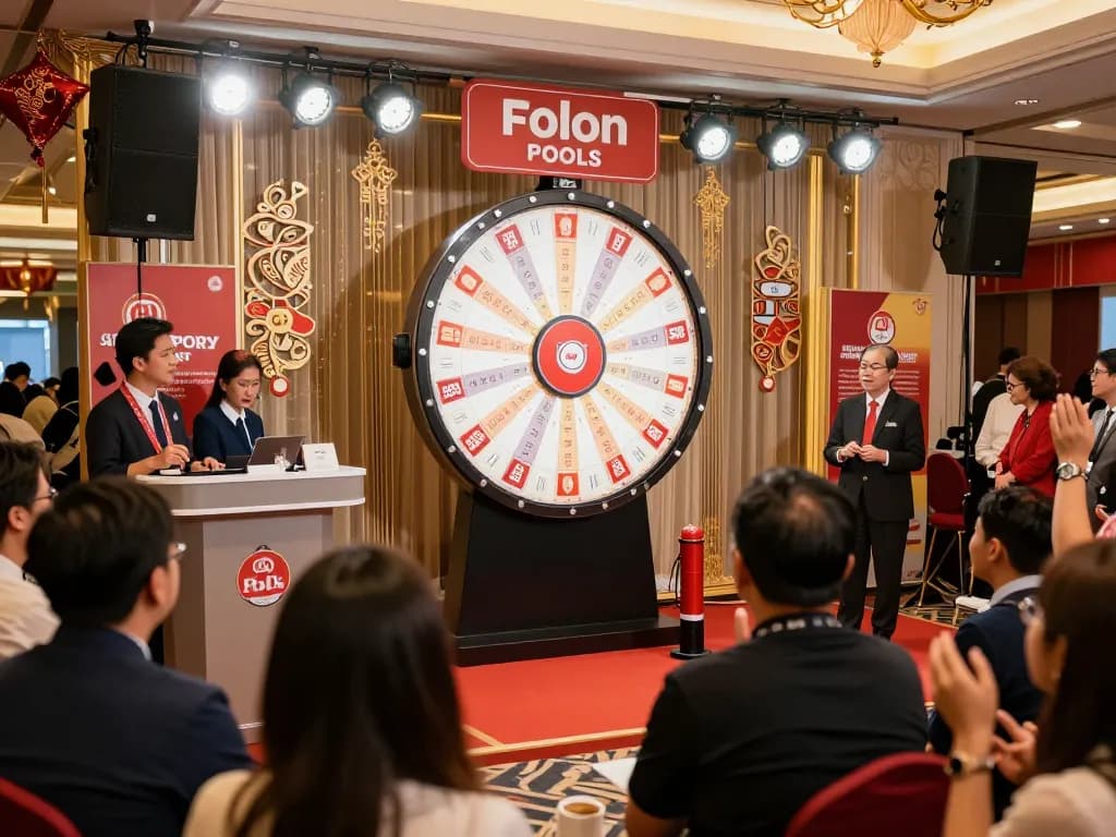 Excited crowd awaiting pengeluaran singapore results at a live draw event.