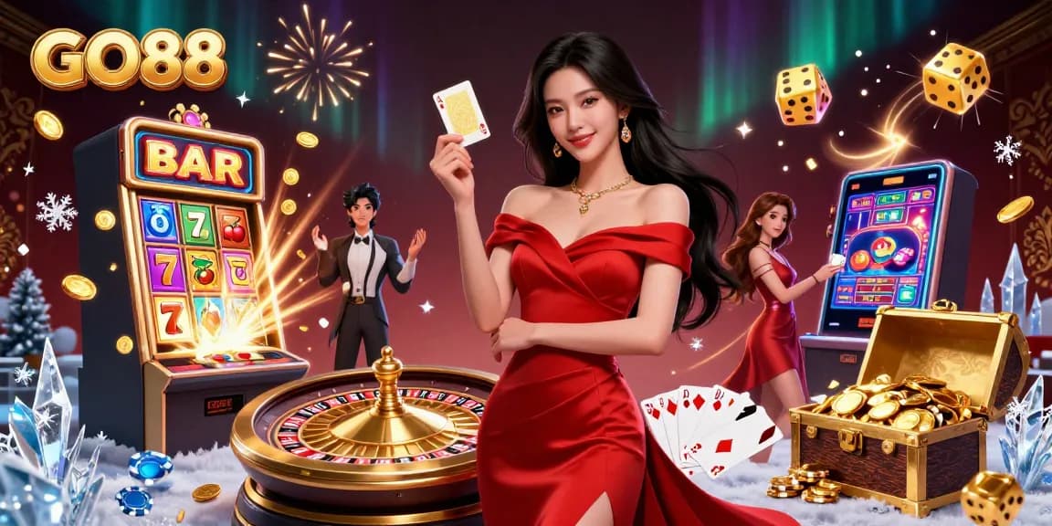 Experience the excitement of GO88 with vibrant casino action, slot jackpots, and elegant gaming scenes.