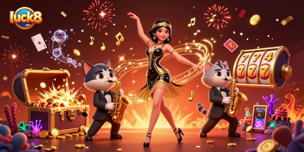 Win exciting jackpots at luck8 casino surrounded by vibrant celebratory elements and stunning characters.