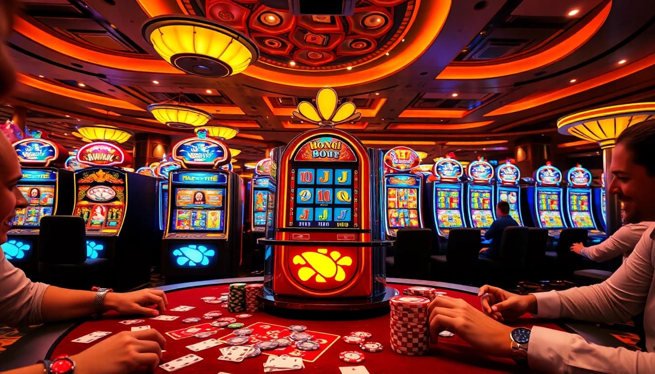 Menangkan slot resmi saat bermain di mesin kasino yang megah dan cerah.