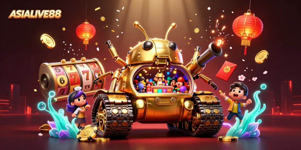 Engage with the exciting slot experience at ASIALIVE88 in this colorful casino scene.