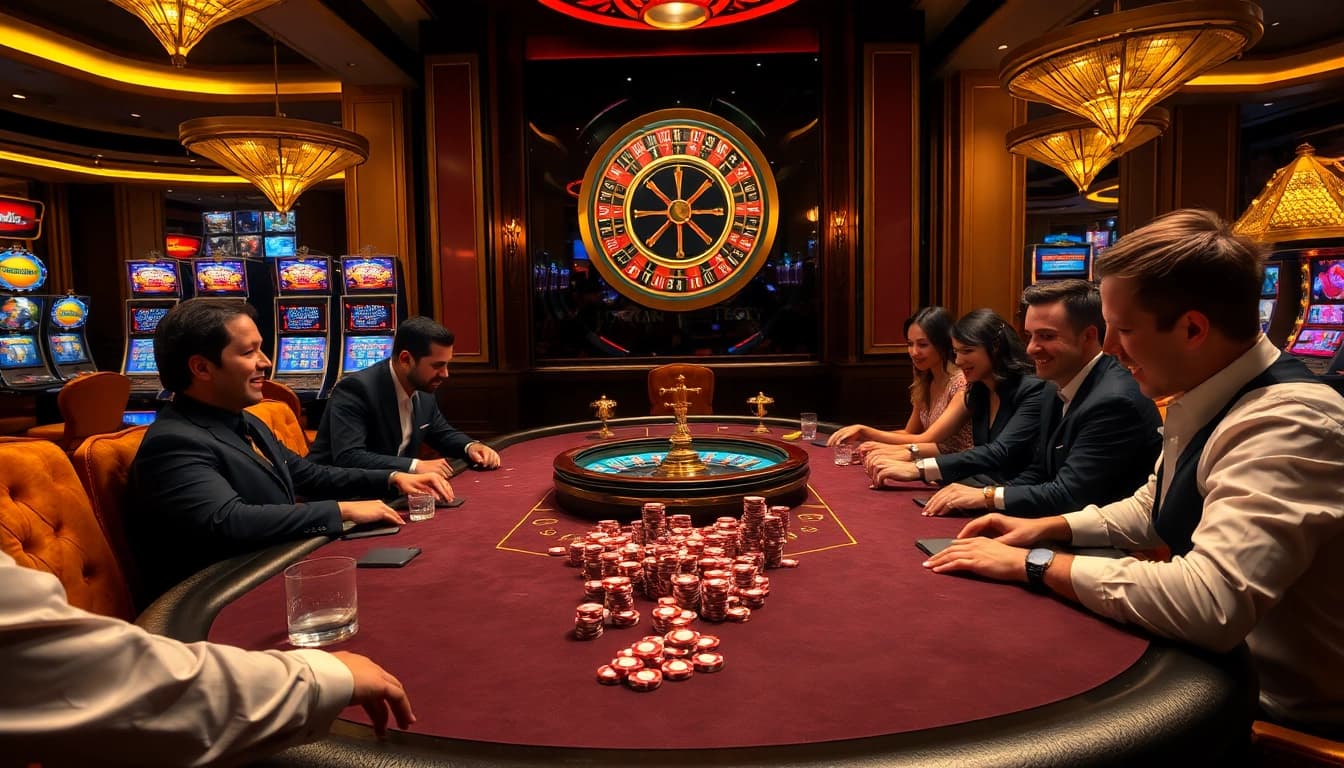 Experience thrilling poker action at Luckywin com’s luxurious casino with vibrant slot machines and roulette.