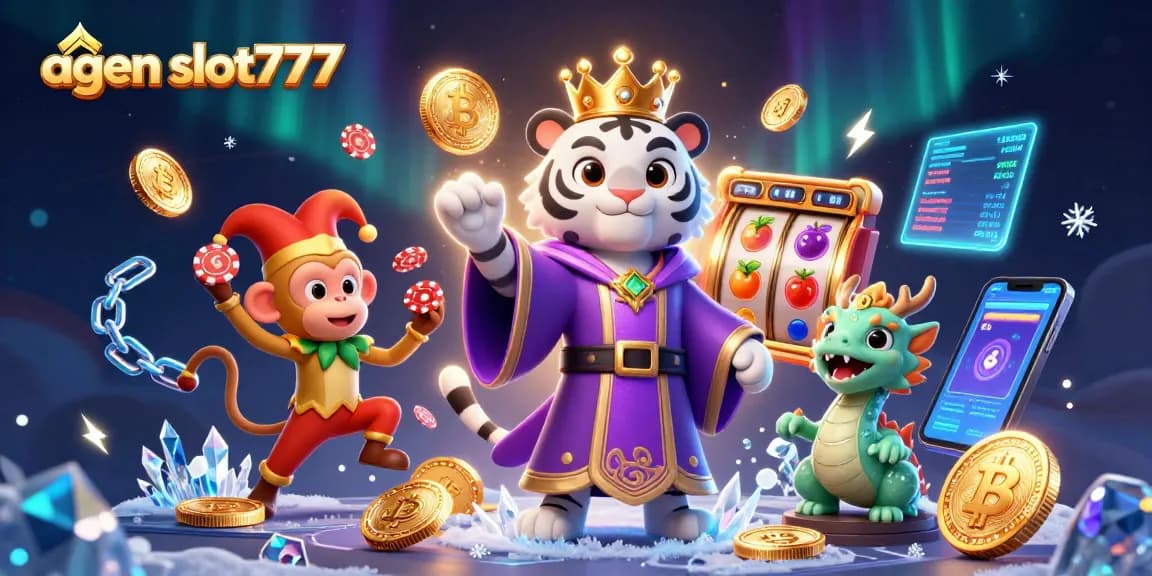 Win big with agen slot777 as an elegant tiger and playful monkey embody gambling excitement amid vibrant casino elements.