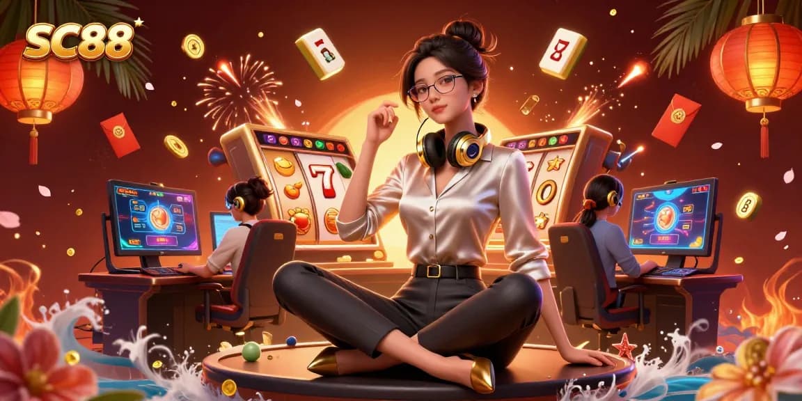Experience thrilling gameplay at SC88 with a photorealistic gamer immersed in vibrant slot action.
