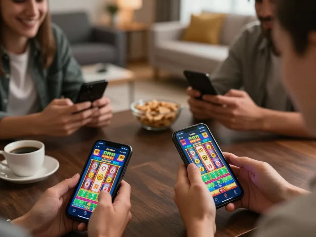 Engaged players enjoying the 888 NEW casino app on smartphones in a cozy setting.