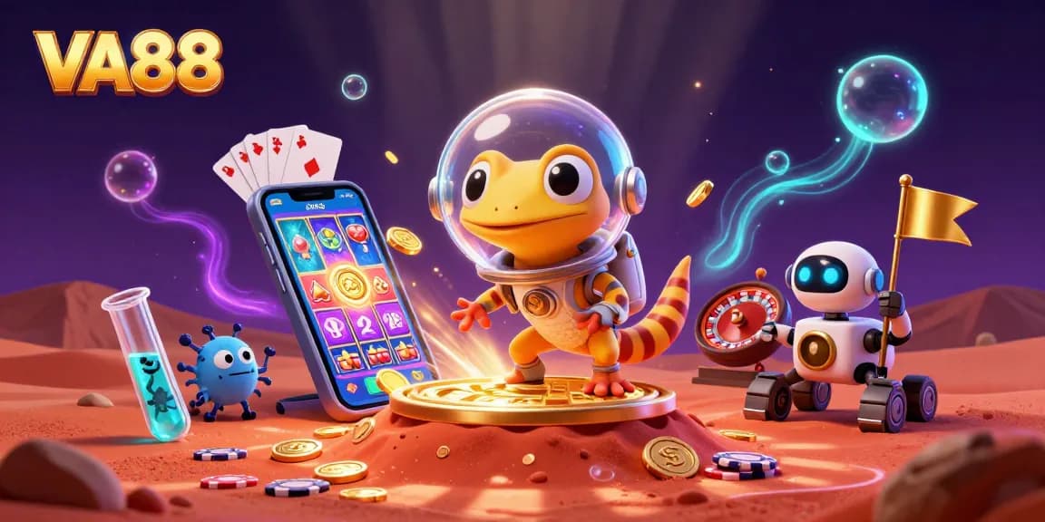 Experience the thrill of winning at VA88 with a vibrant Martian casino scene filled with excitement and dynamic elements.