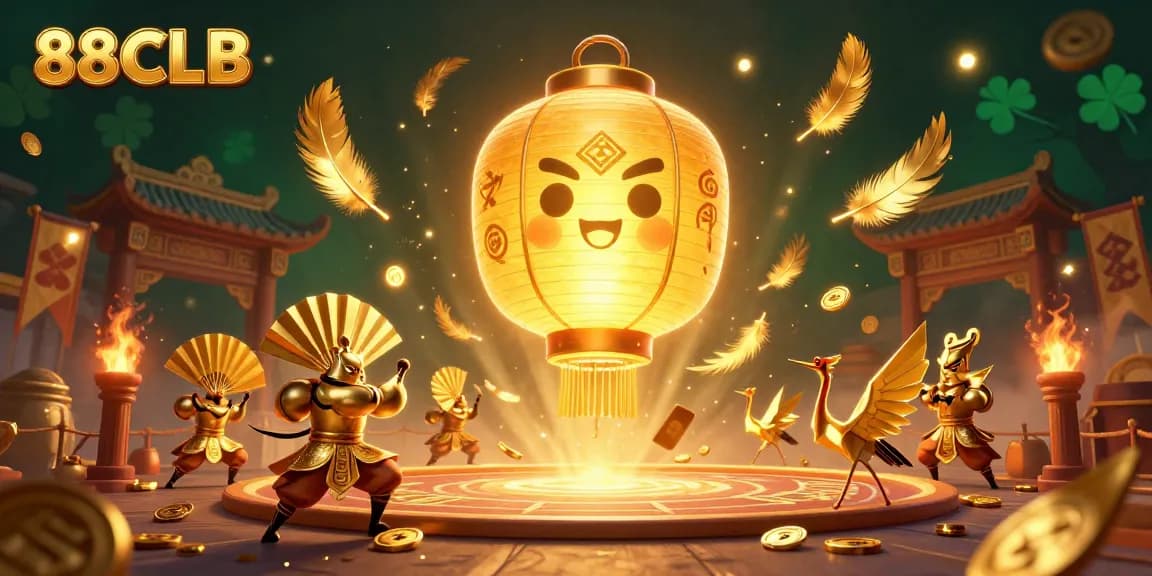 Experience vibrant gaming with 88CLB’s animated lantern spirit and golden companions.