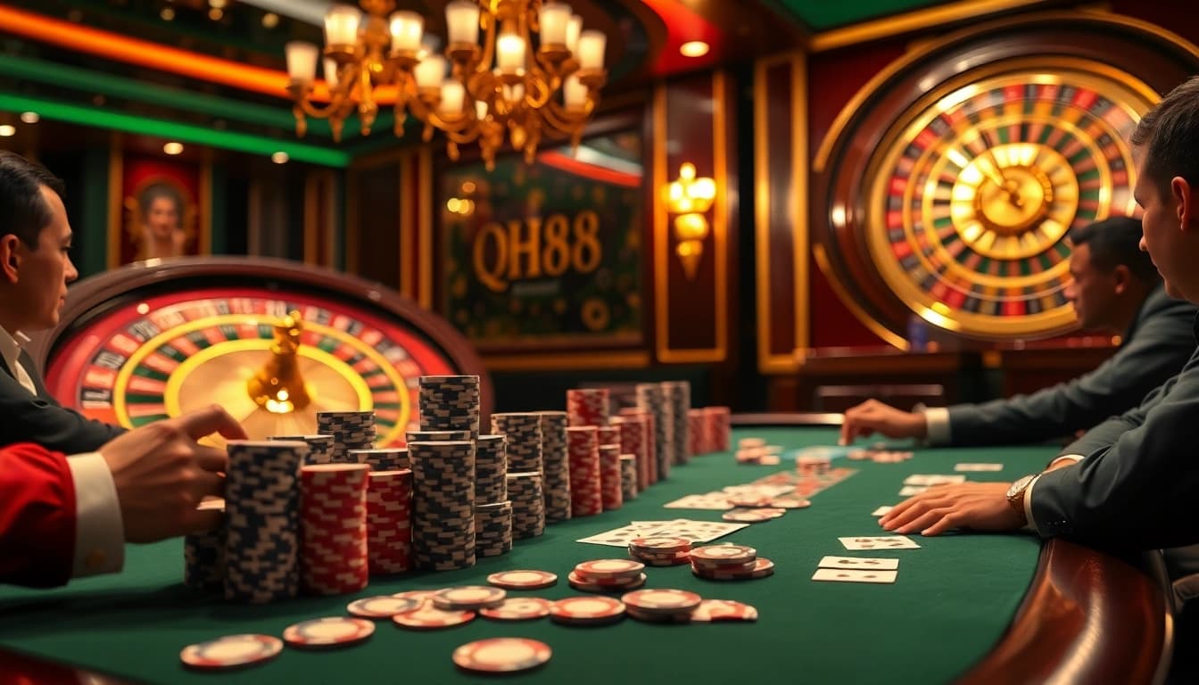 Experience the thrill of qh88 with vibrant poker games, luxurious casino ambiance, and high-stakes gambling action.