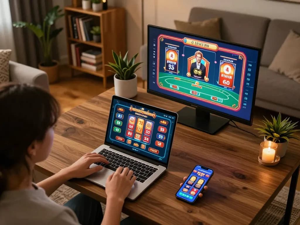 FAFA 828 user enjoying engaging online casino gaming experience with laptop and smartphone