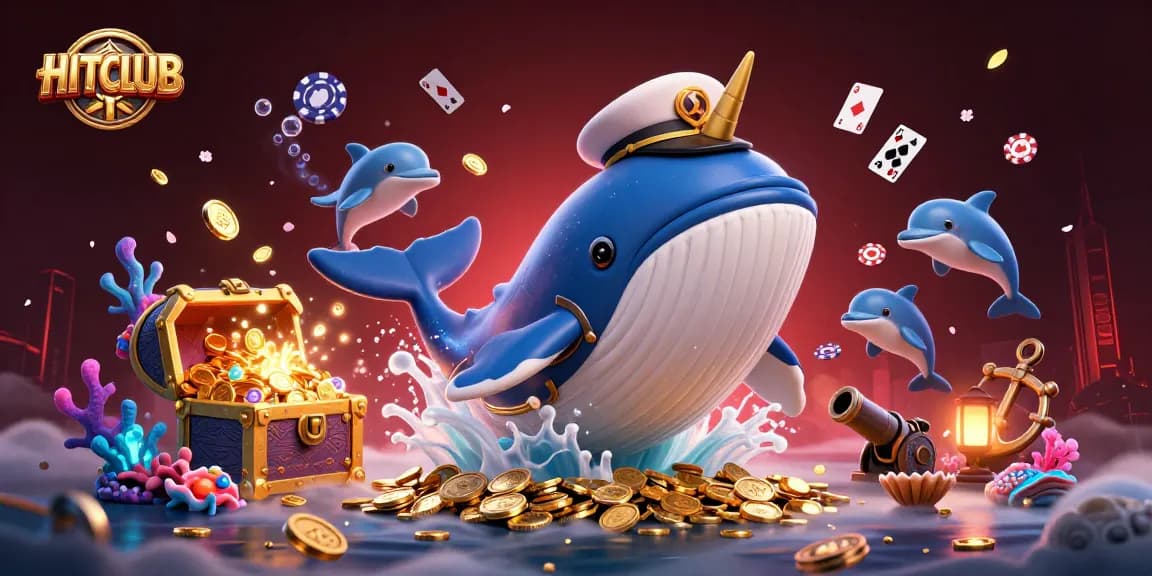 HITCLUB rewards players with thrilling gameplay, featuring vibrant whales, dolphins, and a treasure-filled underwater scene.