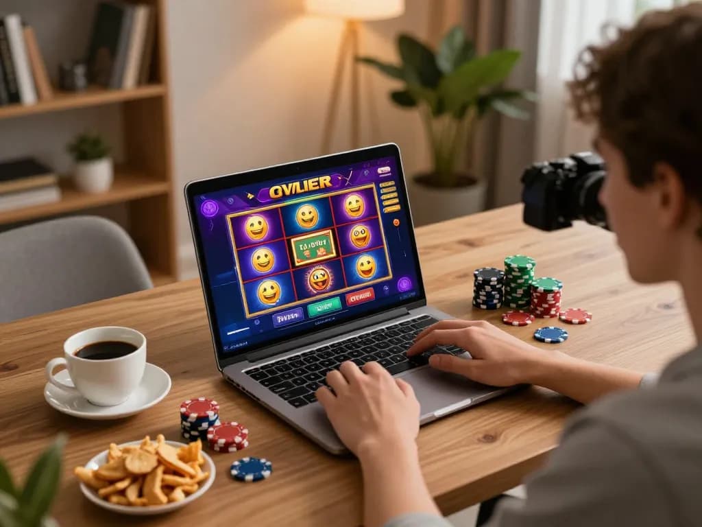 Engaging in slot gacor gameplay on a laptop, showcasing vibrant online gaming experience.