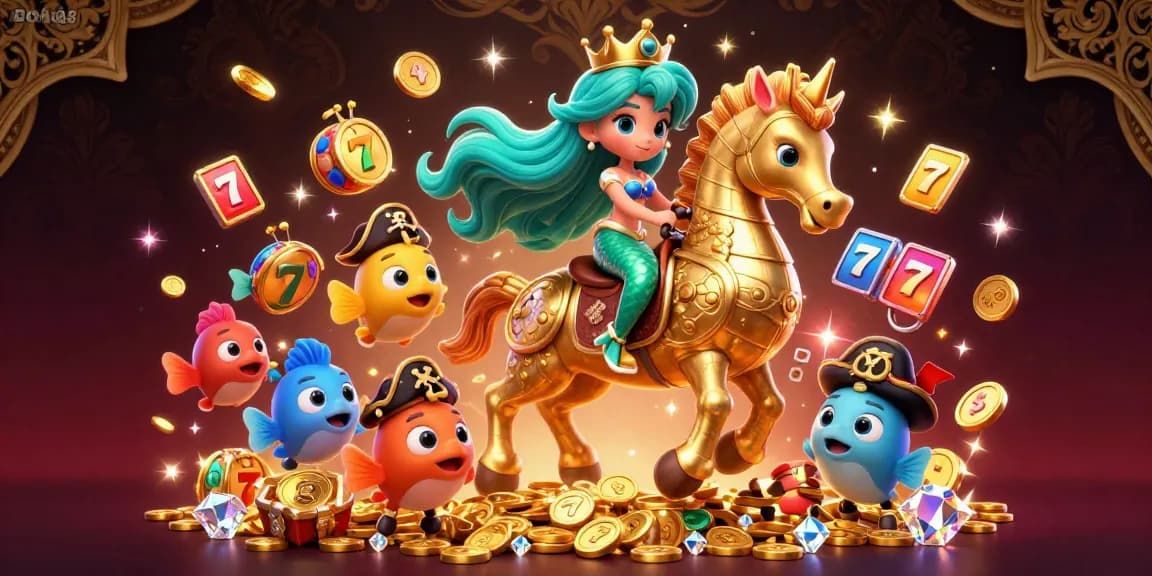 BOM88 showcases an immersive illustration of a mermaid princess in an enriched casino world, celebrating gaming excitement.
