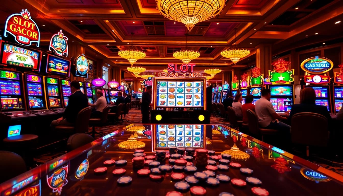 Players enjoying thrilling slot gacor machines in a vibrant casino environment.