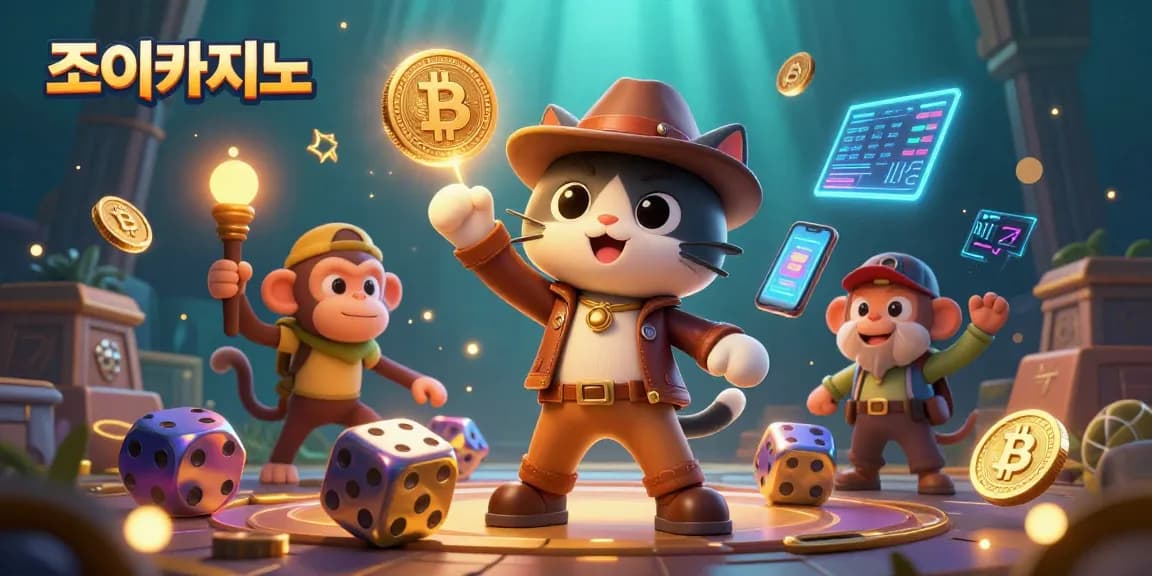 Join the action at 조이카지노 as a cartoon archaeologist cat discovers golden artifacts amidst crypto coins