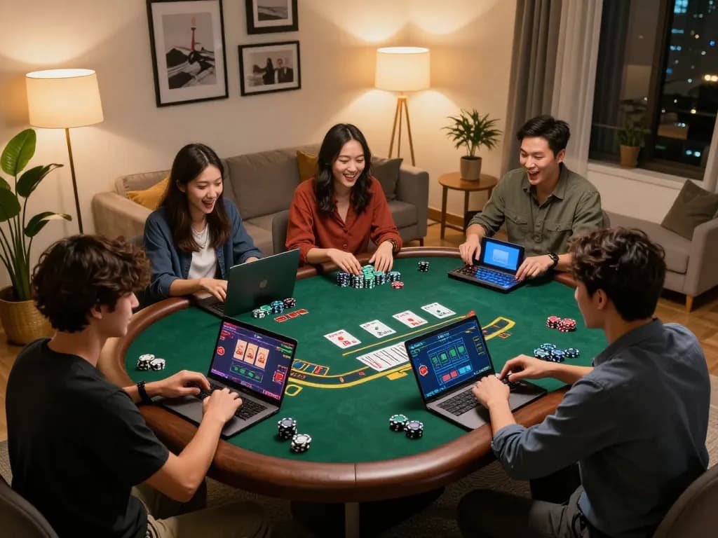 Players enjoying blackjack gameplay at home on megaplus88, showcasing excitement and strategy.