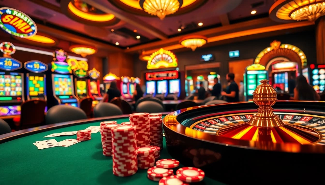 Engaging poker table scene where Super59 daftar offers exhilarating casino experiences with poker chips and cards.