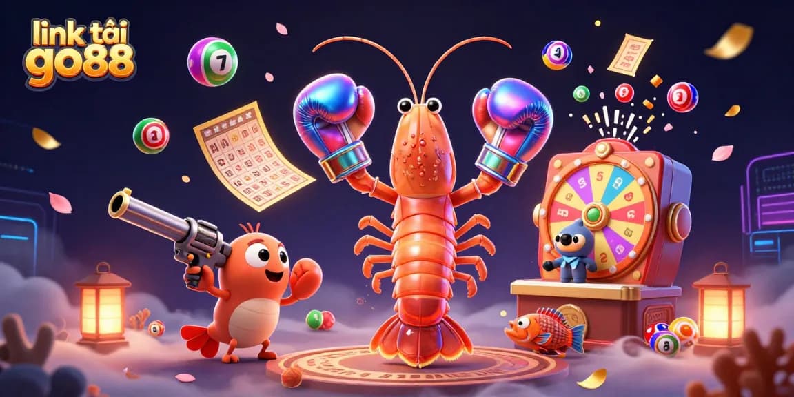 Engage with 'link tải go88' while enjoying vibrant 3D lottery dynamics and characters in this immersive casino scene.