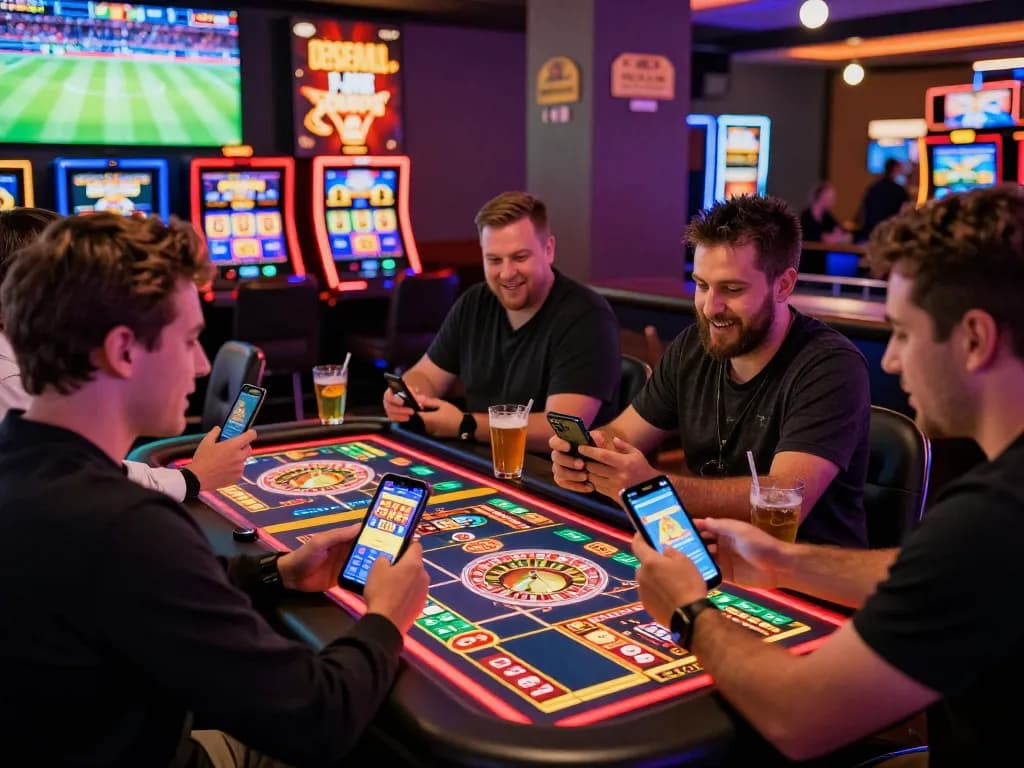 Engaged users enjoying the 88aa app in a vibrant gaming atmosphere, showcasing casino games and excitement.