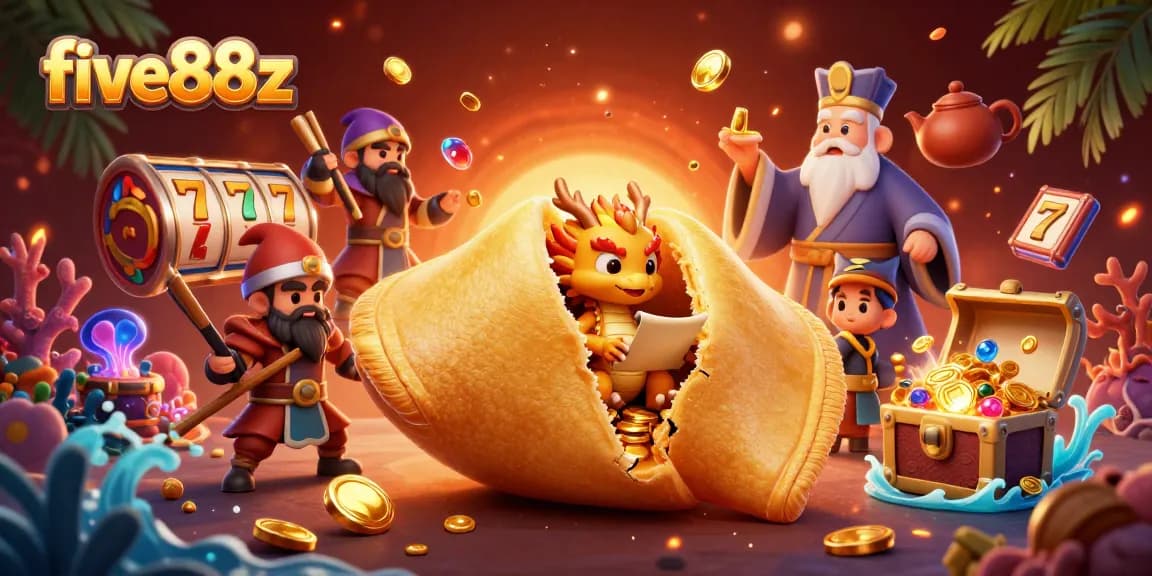 Experience the excitement of five88z with a dynamic 3D scene featuring casino elements and vibrant characters.