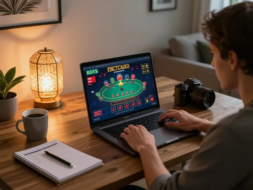 Engaging in strategic blackjack gameplay on vipwin's online casino platform at home.