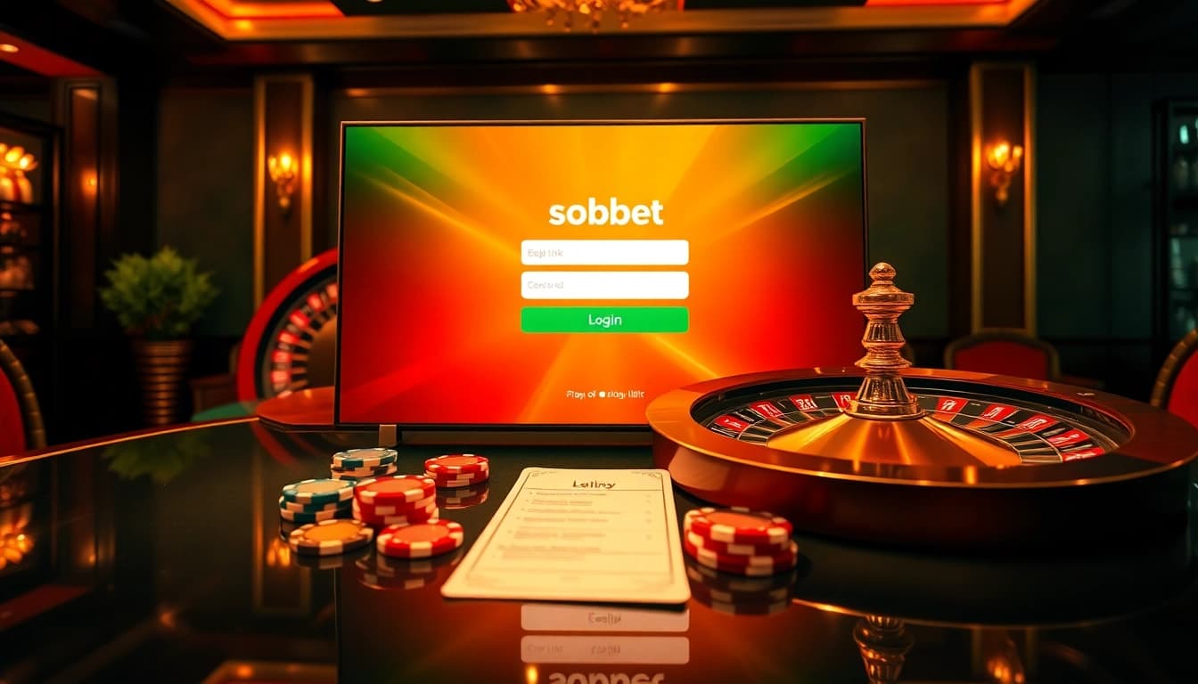 Engage with sbobet link login at a luxurious online casino featuring roulette and poker chips.