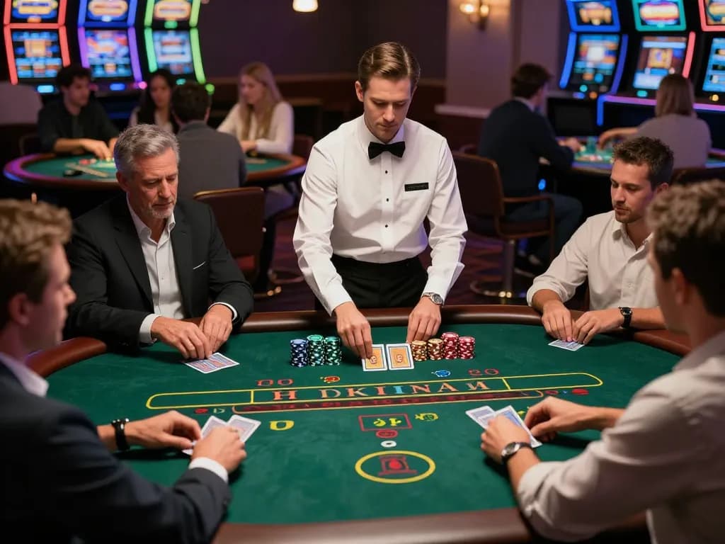 yinkafolawiyogroup players strategizing at a blackjack table in an upscale casino