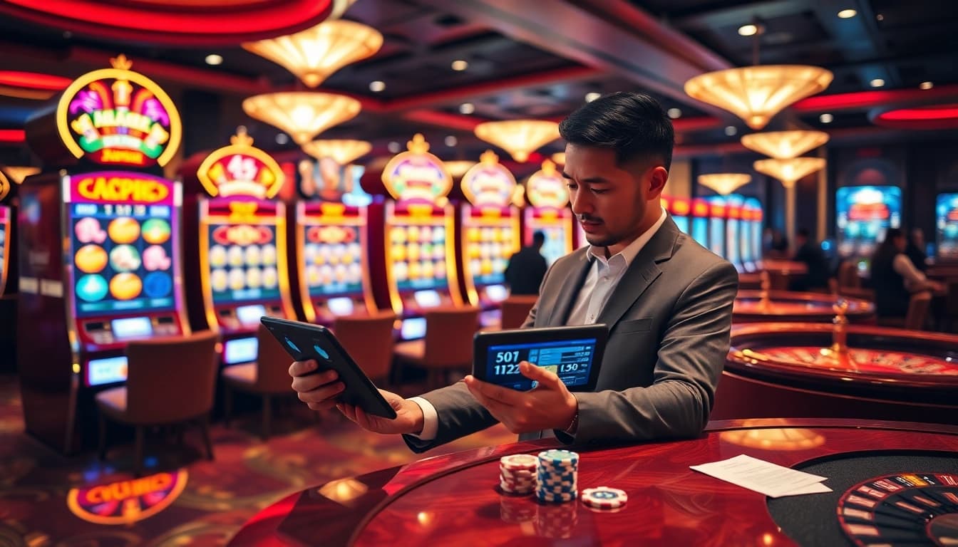 Strategic gamer winning big on game nổ hũ slot machine with jackpot symbols