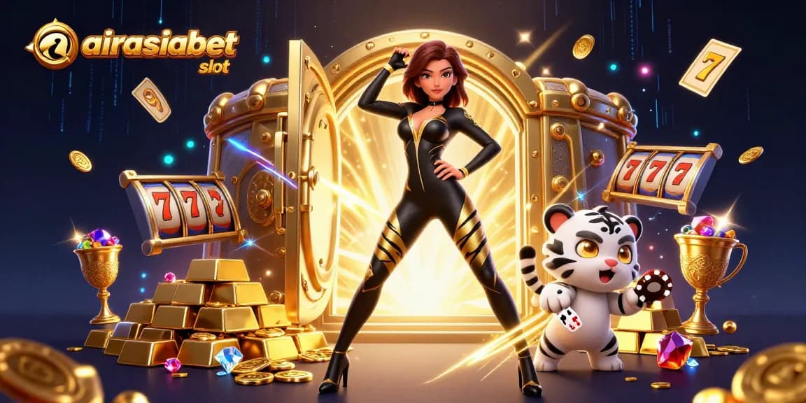 Play thrilling airasiabet slot games with a stunning acrobat and a lucky tiger amidst gleaming treasures.
