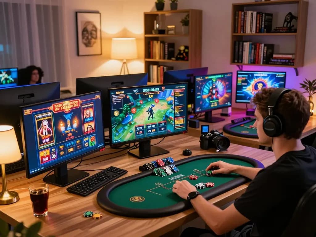 Engaging gameplay experience with 789 club on multiple screens in a cozy home setup.