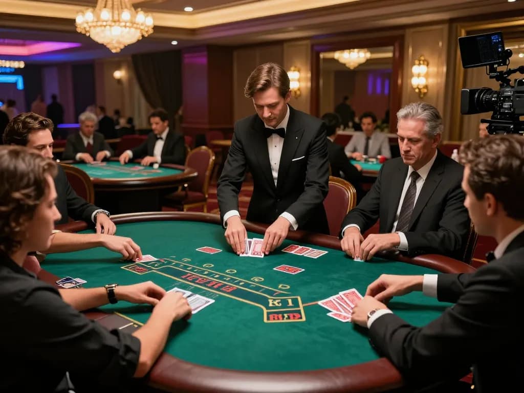 Players engage in strategic blackjack game at kkwin.in casino table, highlighting thrilling gameplay.