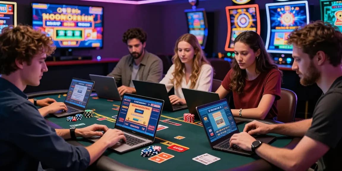 Engaged players exploring credit card casinos for UK players with vibrant slot games and live dealer interfaces.