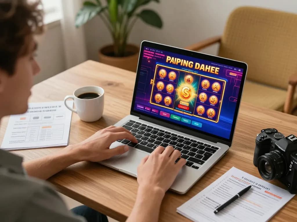 Player winning on an online slot game at home with O8's vibrant interface.