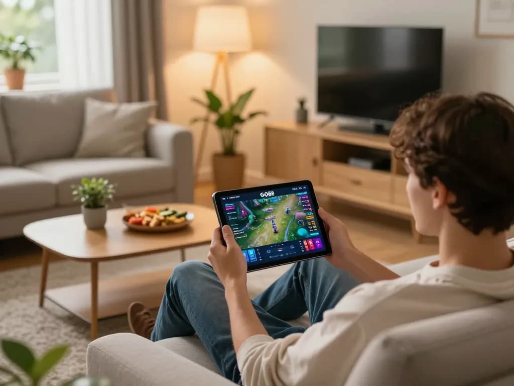 Experience the excitement of GO88 with engaging tablet gaming in a cozy home environment.