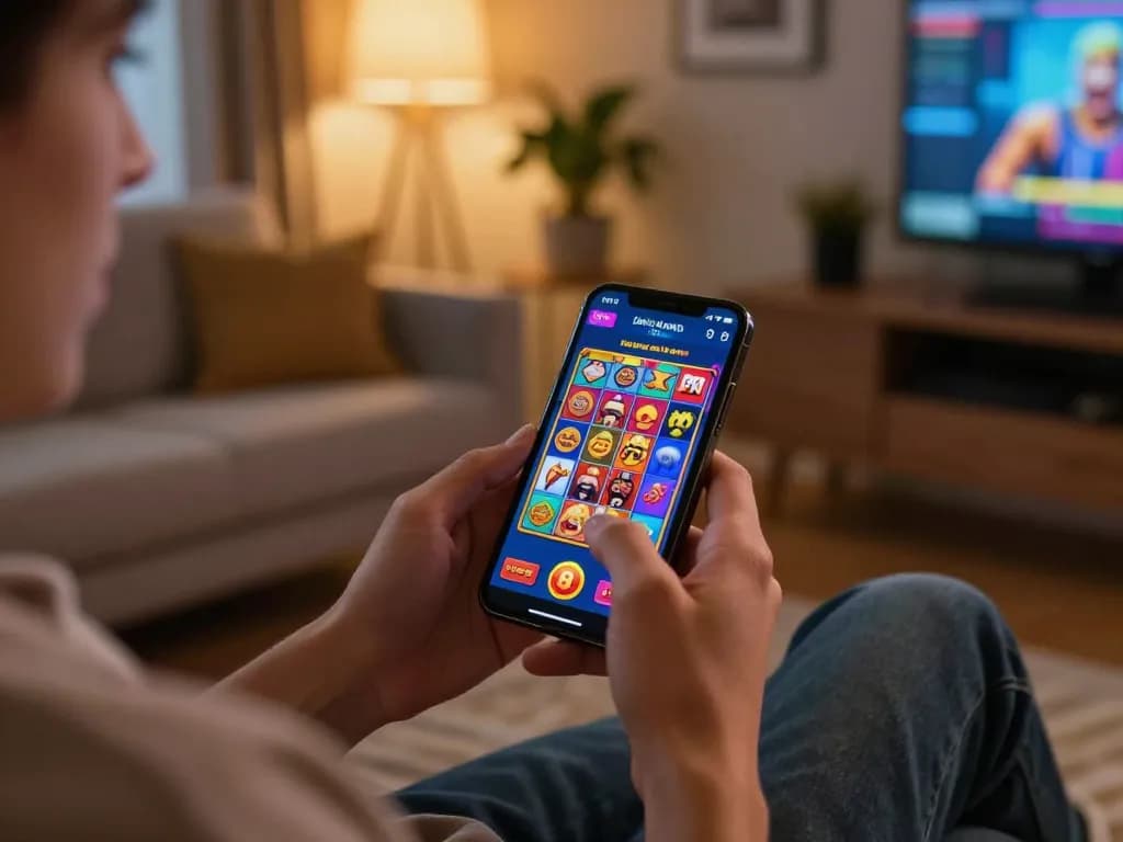 Player enjoying an exciting kuwin gaming session on a smartphone app with colorful slot graphics.