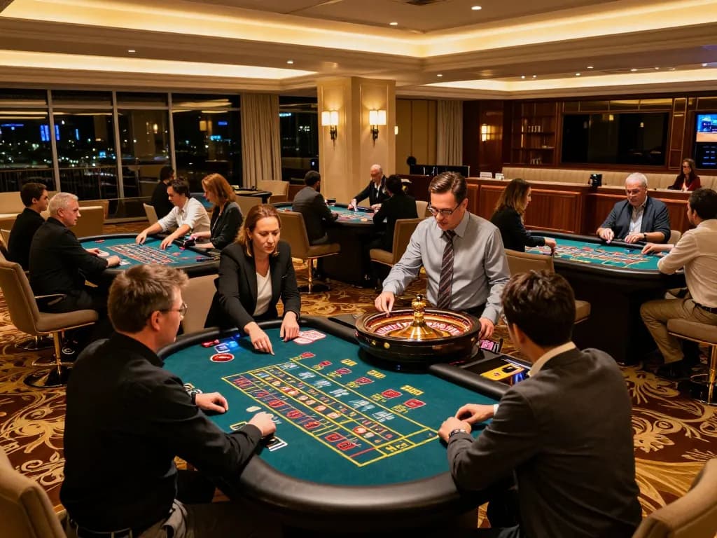Players engaging with roulette tables, showcasing the excitement of gambling at nhacaiuytin's top-rated venues.