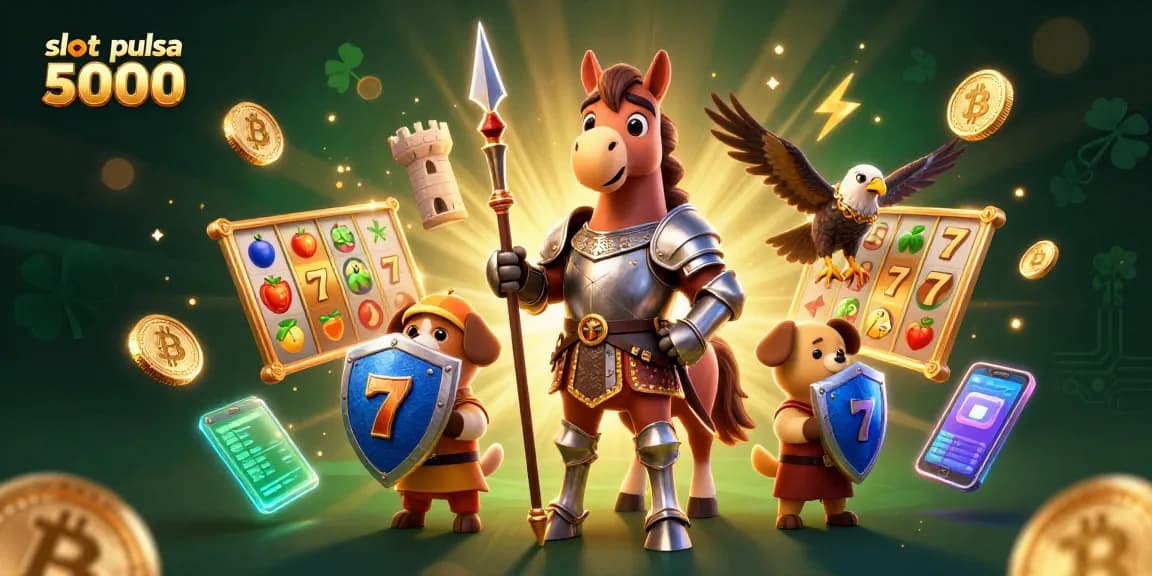 Jelajahi slot pulsa 5000 dengan mesin slot berputar di tengah keseruan permainan.