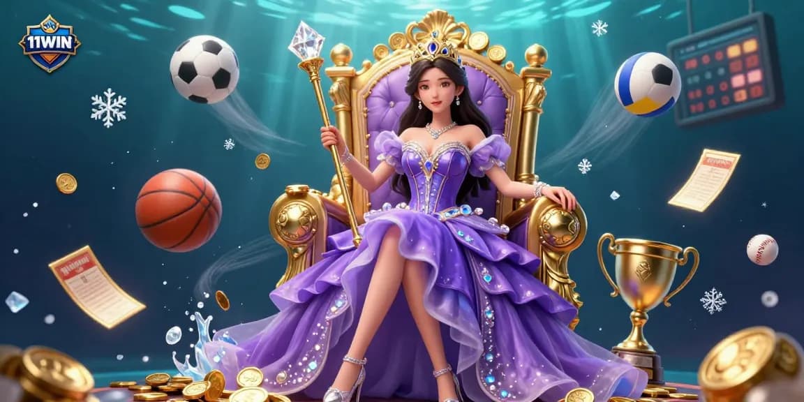 Engage with thrilling betting experiences at 11WIN with an enchanting casino scene depicting sports elements and a regal atmosphere.