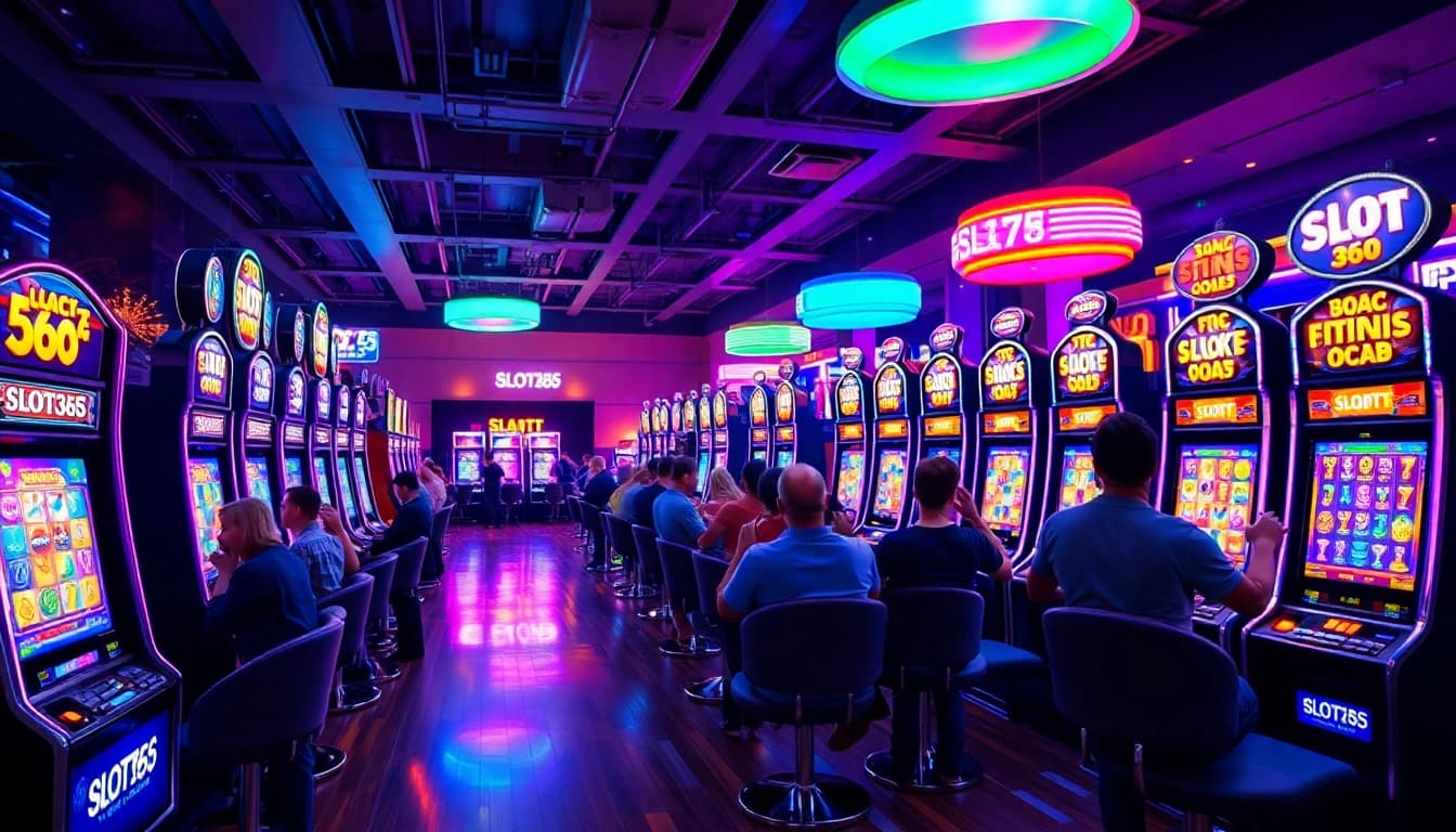 Menangkan jackpot dengan mesin slot bertema SLOT365 di kasino yang ramai.