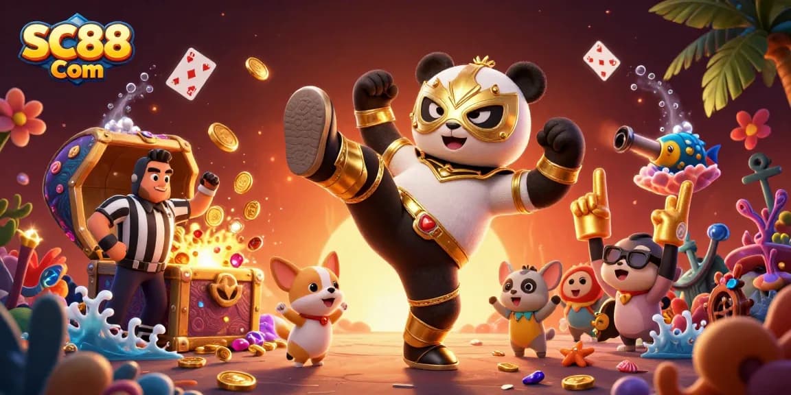 Experience the thrill of SC88 Com with a vibrant 3D casino scene featuring unique animal characters.