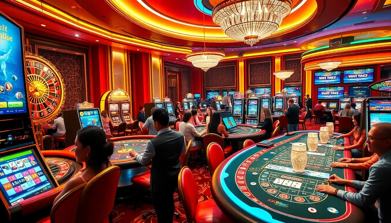 Experience the thrill of gaming at https://xx88.vin/ with vibrant slot machines and engaging roulette players.