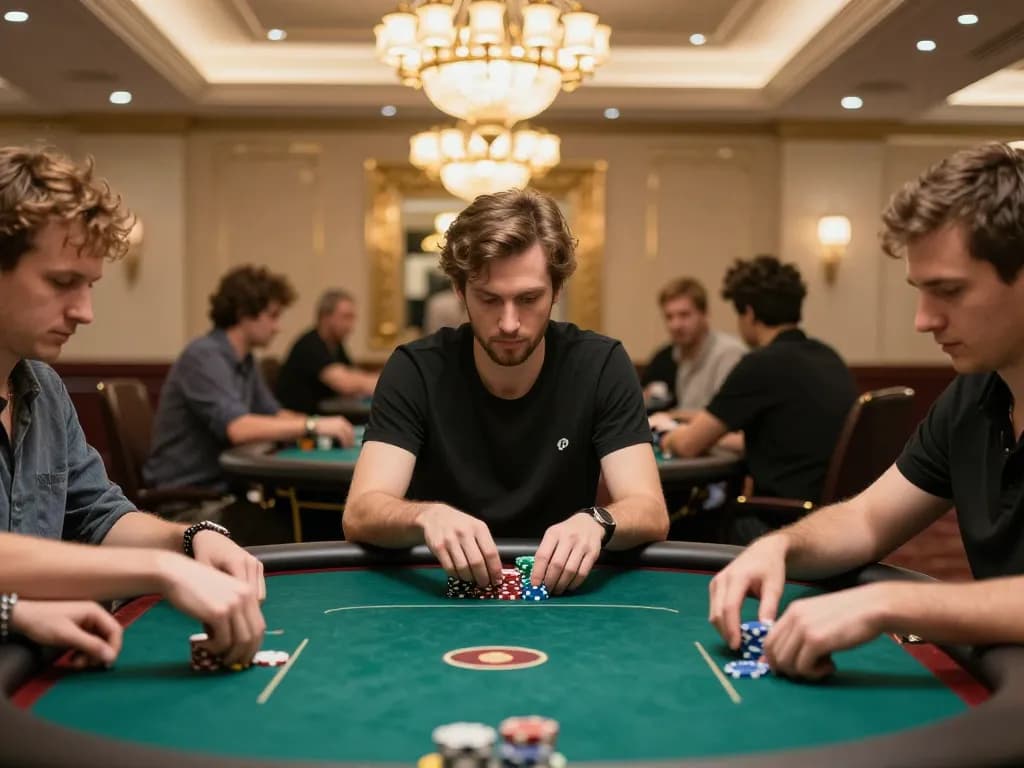 Players engage in competitive game bài đổi thưởng at a stylish poker table
