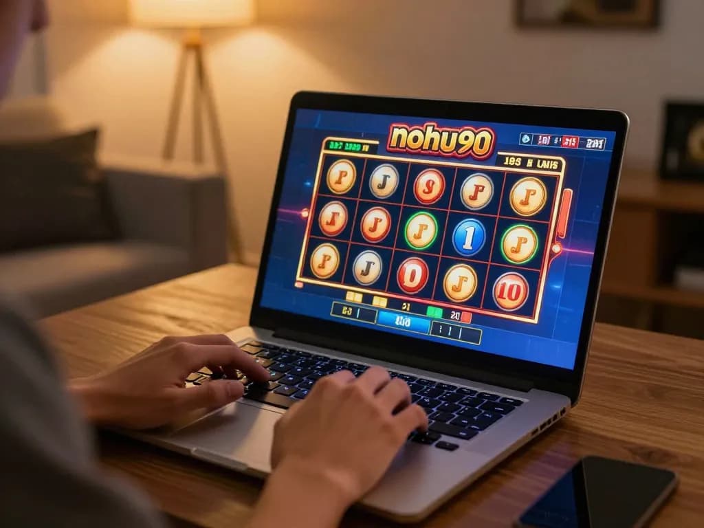 Nohu90 player engaging with exciting slot games during online gaming session at home