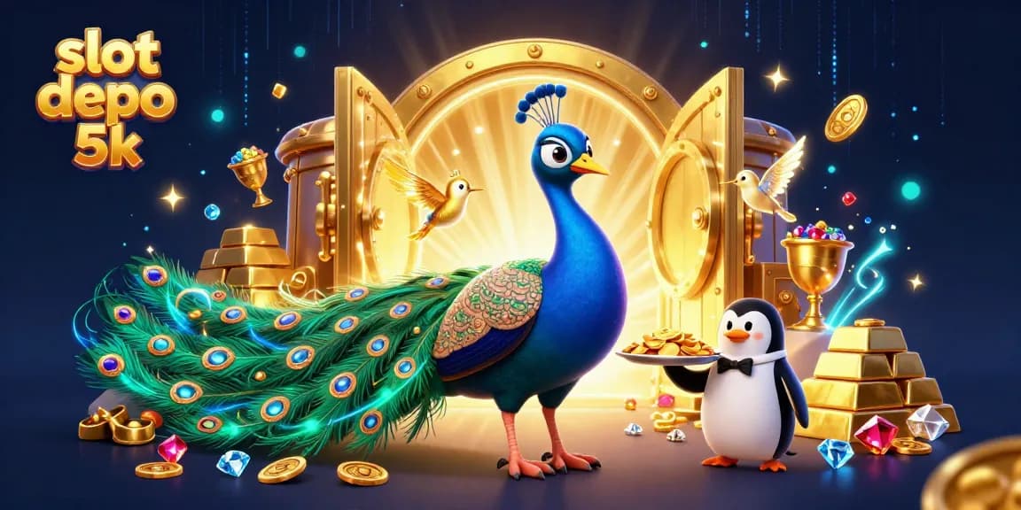 Engage in thrilling slot depo 5k gameplay with vibrant visuals of a peacock and dazzling treasures.