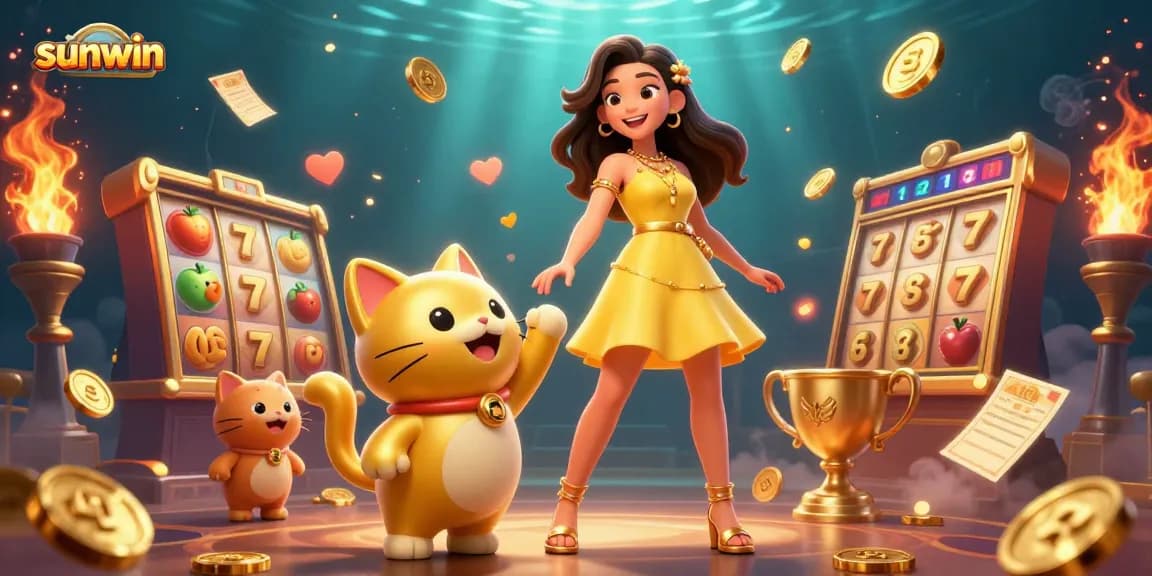 Experience the excitement of sunwin with vibrant 3D casino elements and a cheerful interaction.