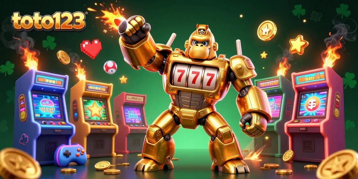 Toto123 unlocks winning strategies in this vibrant gambling adventure featuring a thrilling golden gorilla mech.