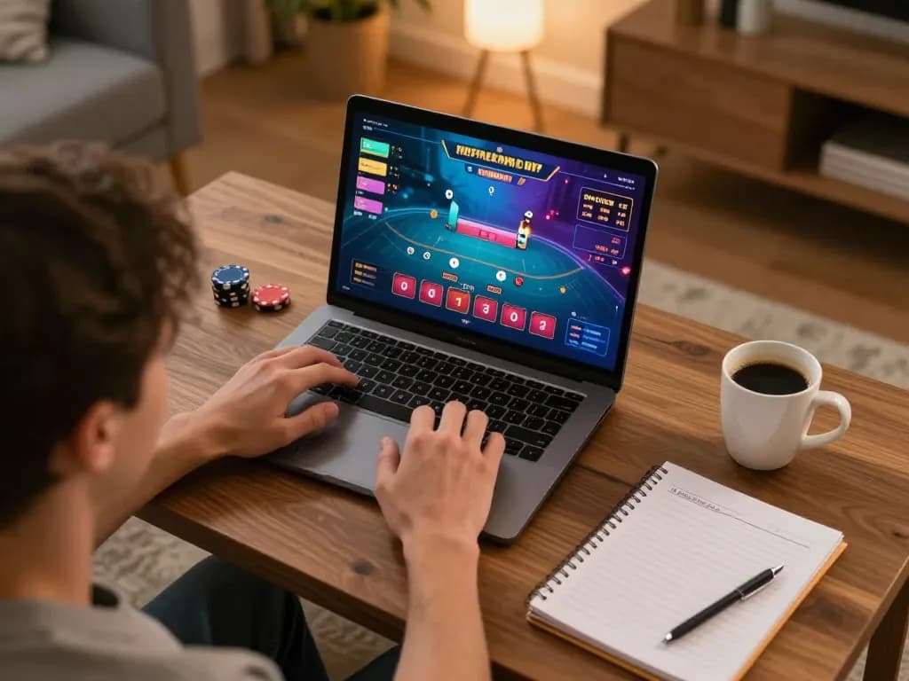 Engaging in blackjack on trang chủ mm88 with vibrant online gameplay setup and strategic notes.